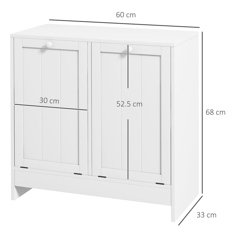 Mobile Portabiancheria con 2 Scomparti a Ribalta 66x33x68 cm in Legno Bianco-3