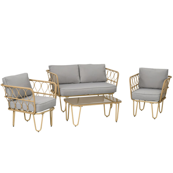 acquista Salon de Jardin Canapé 2 Fauteuils et Table Basse en Rotin PE Jaune