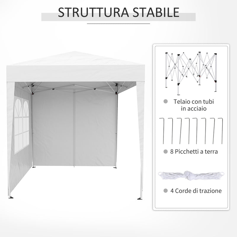 Gazebo da Giardino Pieghevole 2x2m con 4 Pareti Rimovibili in Poliestere e Acciaio Bianco-7