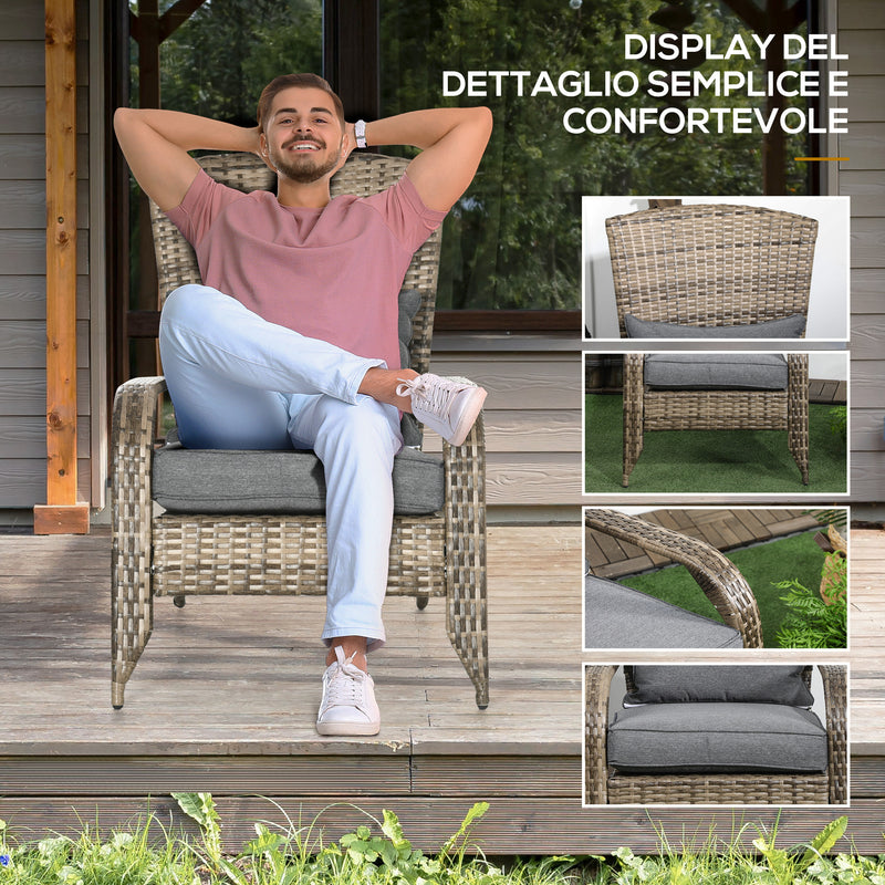 Sedia da Giardino 64x80x90 cm in Rattan e Acciaio Marrone e Grigio-5