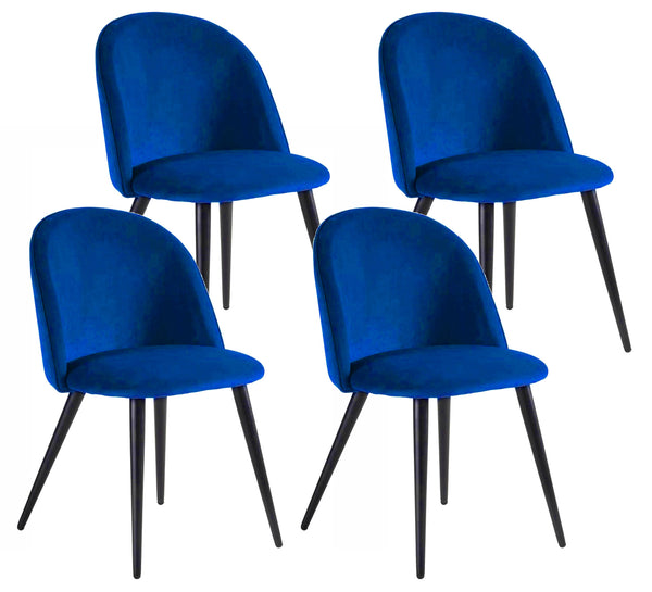 online Lot de 4 Chaises Rembourrées 49x52x79 cm en Velours Bleu et Noir