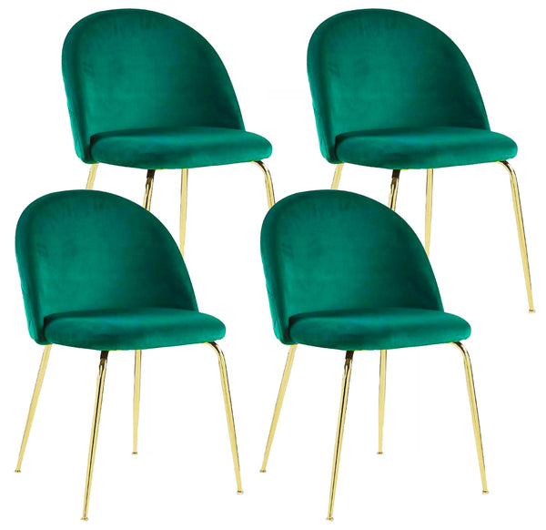 sconto Lot de 4 Chaises Rembourrées 49x52x79 cm en Velours Vert et Doré