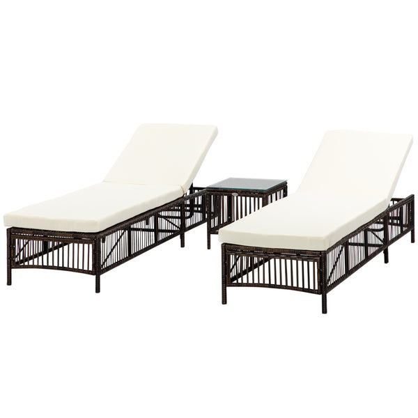 Set 2 Lettini Prendisole con Cuscini Imbottiti e Tavolino in Rattan PE   Marrone e Beige online