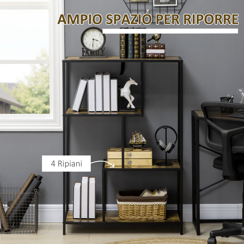 Libreria Moderna 4 Ripiani 83x34x180 cm  in Legno e Metallo Marrone-4