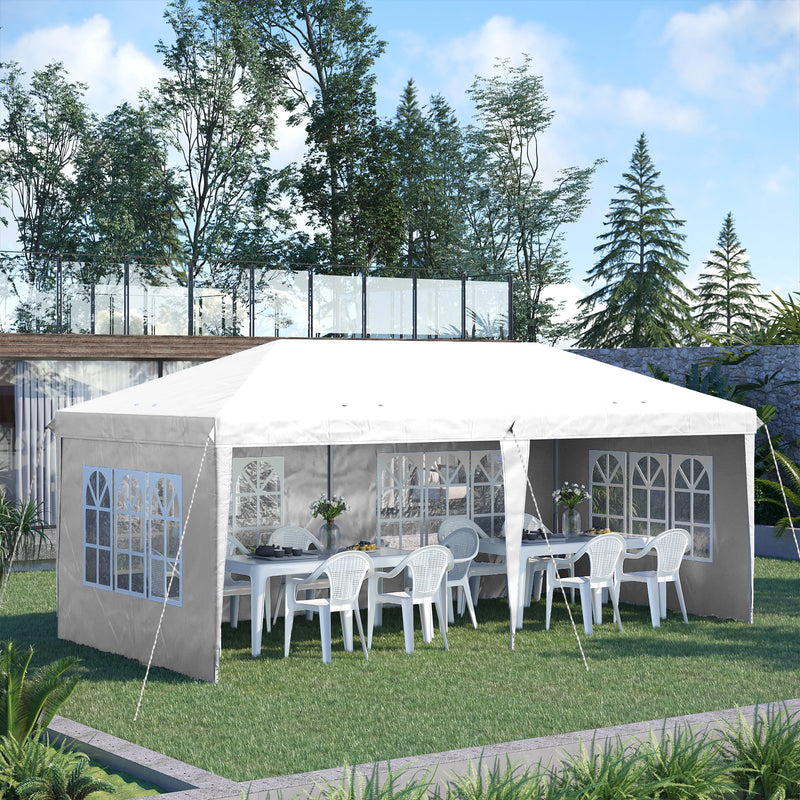 Gazebo da Giardino 5,85x2,95x2,7m in Acciaio e Poliestere Bianco-2