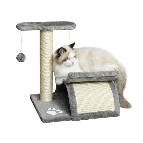 Albero Tiragraffi per Gatti Cuccia e 2 Palline 40x30x43 cm in Peluche con Palo in Sisal Grigio online