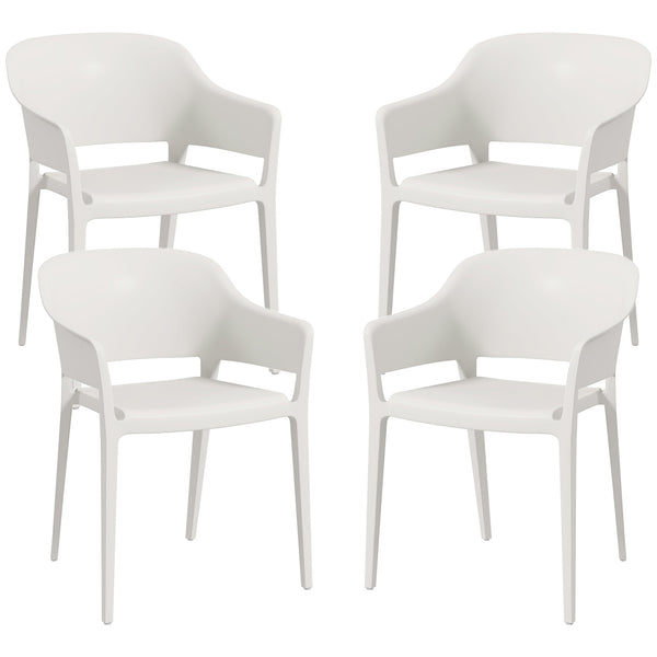 Set 4 Sedie da Giardino  Impilabili con Braccioli e Schienale Alto 56x54,5x77,5 cm in Plastica Bianco sconto