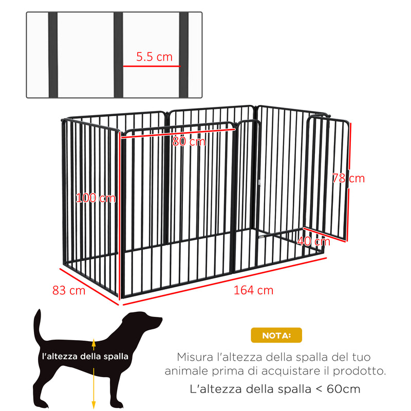 Recinto per Cani Grandi a 6 Pannelli Modulabili 164x83x100 cm in Acciaio Nero-3