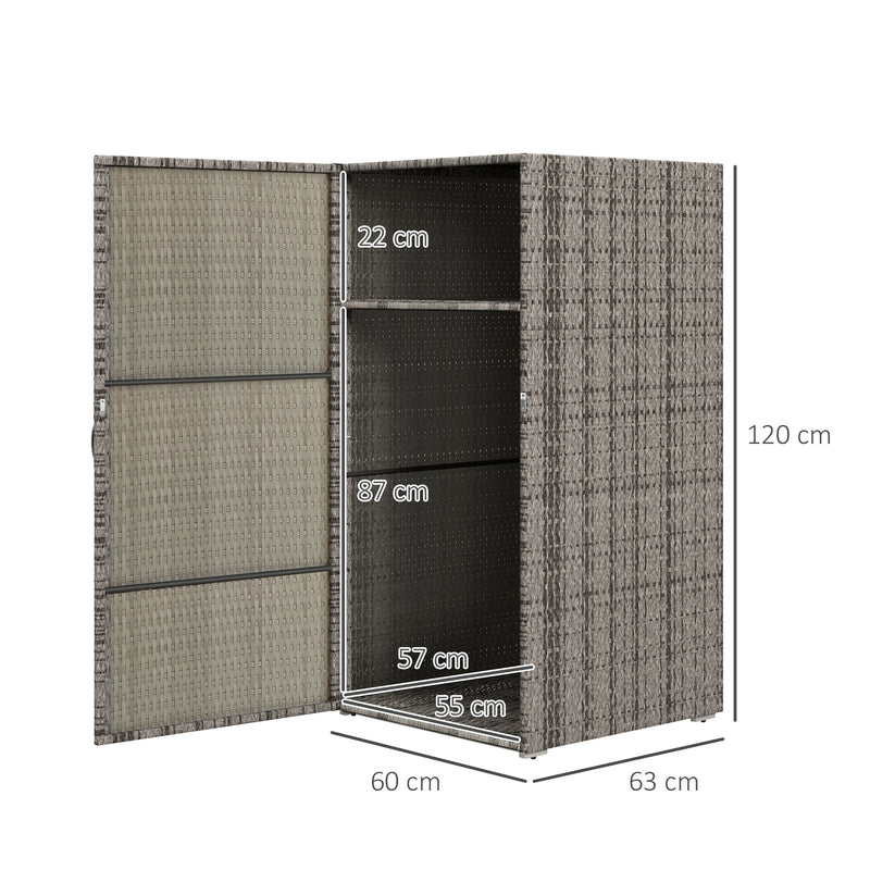 Armadio da Giardino 2 Vani 60x63x120 cm in Rattan PE Grigio-3