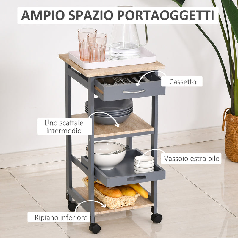 Carrello da Cucina Portavivande 37x37x76 cm in Legno di Pino e MDF Grigio-4