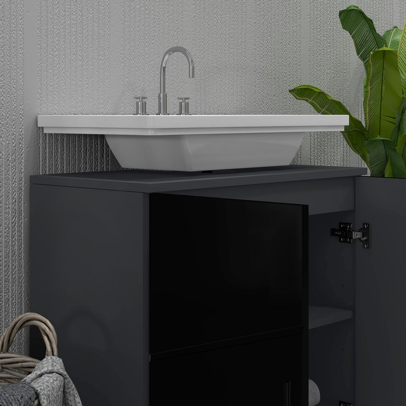 Mobile Sotto Lavabo Bagno 2 Ante 60x30x60 cm in Legno Nero-8