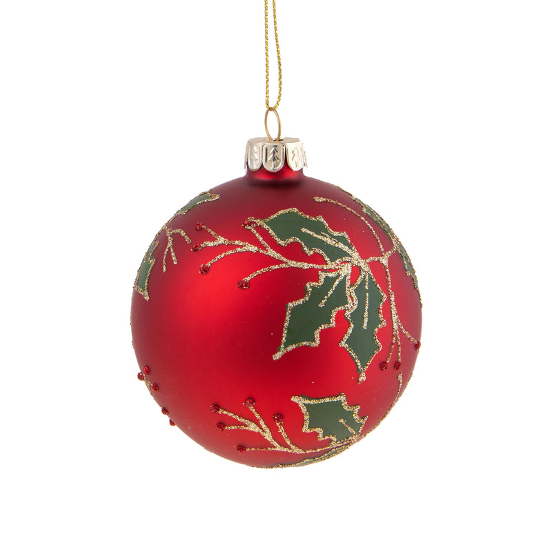 Set 6 Palline Decorative per Albero di Natale Ss Agrifoglio Ø8 cm Rosso/Verde-1