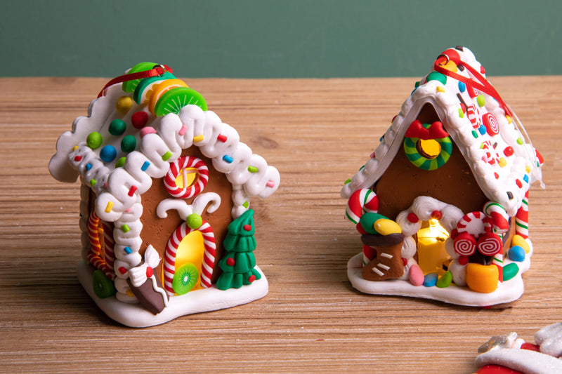 Set di 4 Casette Ginger Bread con Led H9,5 cm -2