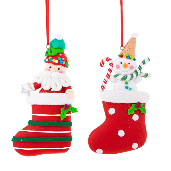 online Set 12 Set de 2 Père Noël et Bonhomme de Neige Sur Chaussette H12,5 cm Rouge/Vert