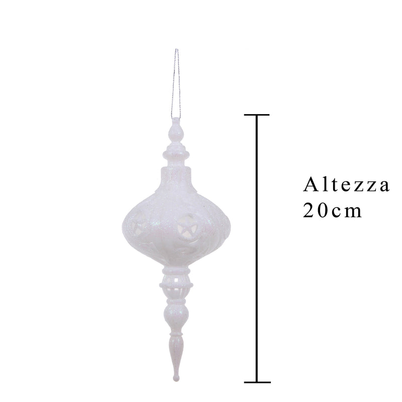 Set 12 Palline Decorative per Albero di Natale con Punta H19,8 cm Bianco-2