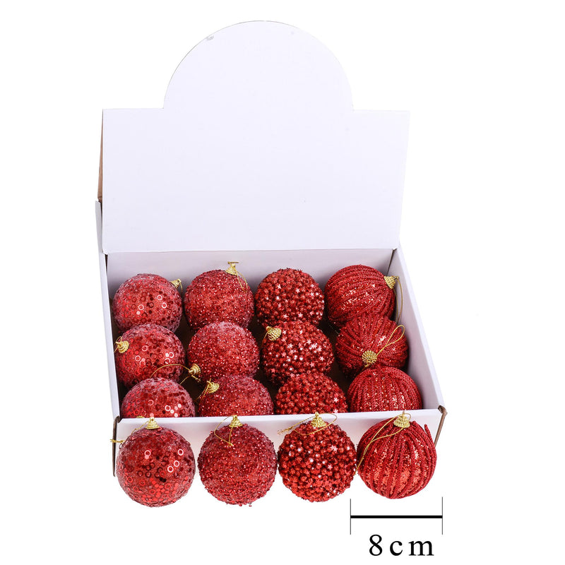 Palline Decorative per Albero di Natale Assortite, 16 Pezzi Ø8 cm Rosso-2