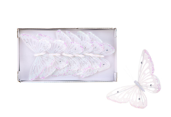 Papillons avec Paillettes et Clips 24 Pièces Ø15 cm Blanc prezzo