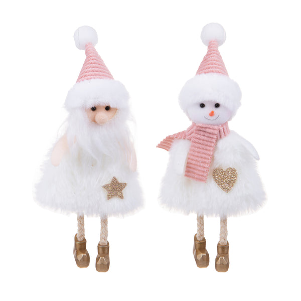 online Lot de 12 Père Noël+Bonhomme de neige H17cm Blanc/Rose