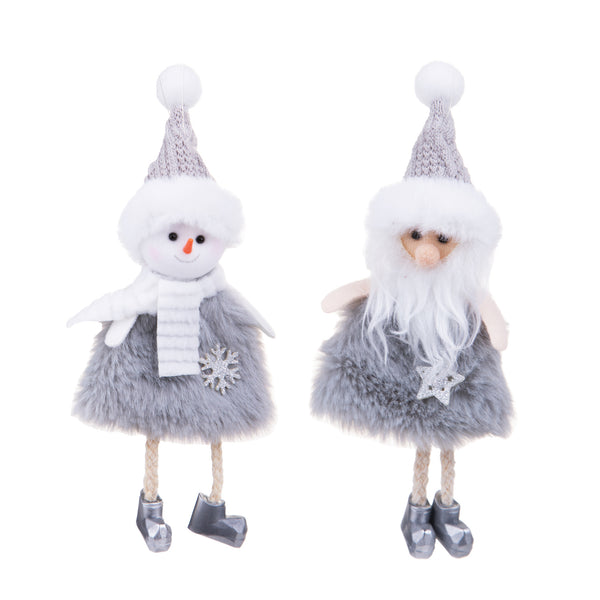 sconto Lot de 12 Père Noël + Bonhomme de neige H17 cm Gris/Blanc