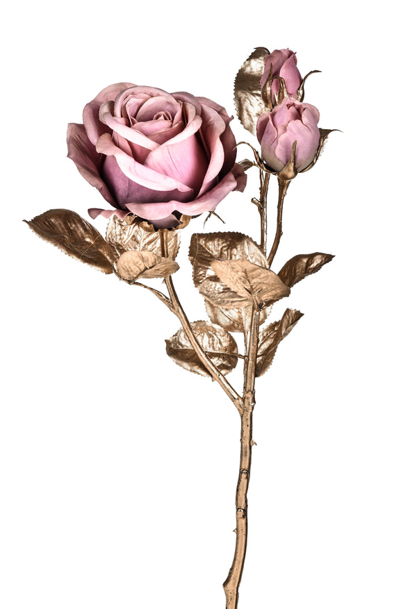 Set 6 Branches de Roses avec 3 Roses et Feuilles Dorées.H48 cm prezzo