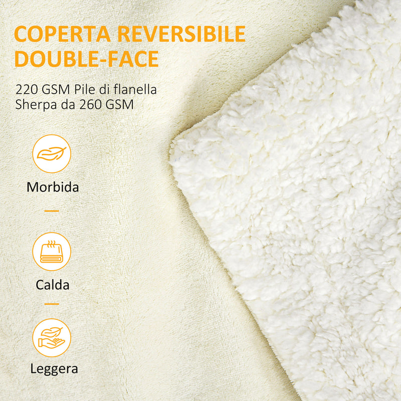 Coperta Double Face 203x152x0,5 cm in Flanella 220 GSM e Sherpa 260 GSM Crema-4