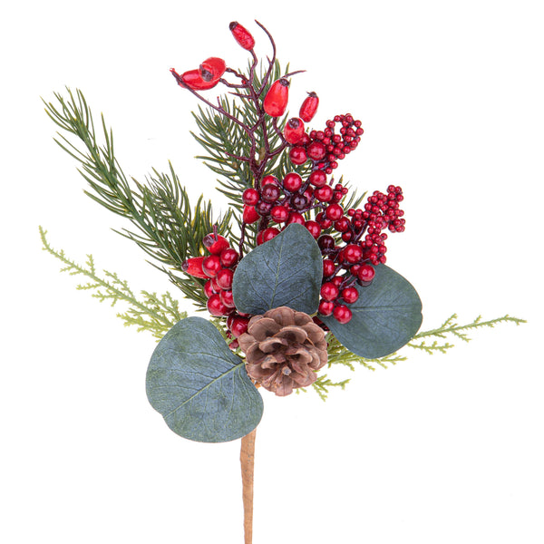 prezzo Set 12 Branches avec Eucalyptus H25 cm Rouge/Vert