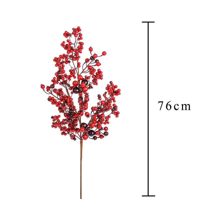 Set 6 Rami Tralcio Bacche e Ilex H76 cm Rosso-2