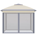 Gazebo Pieghevole da Giardino 3,3x3,3x2,88m con Zanzariera in Acciaio e Tessuto Oxford Beige-8