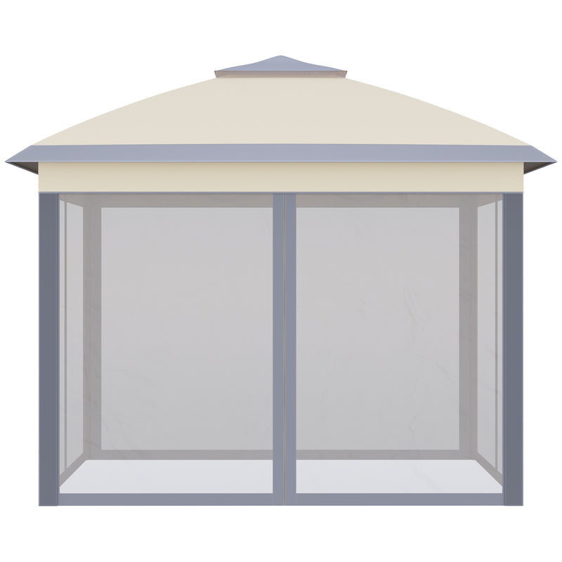 Gazebo Pieghevole da Giardino 3,3x3,3x2,88m con Zanzariera in Acciaio e Tessuto Oxford Beige-8