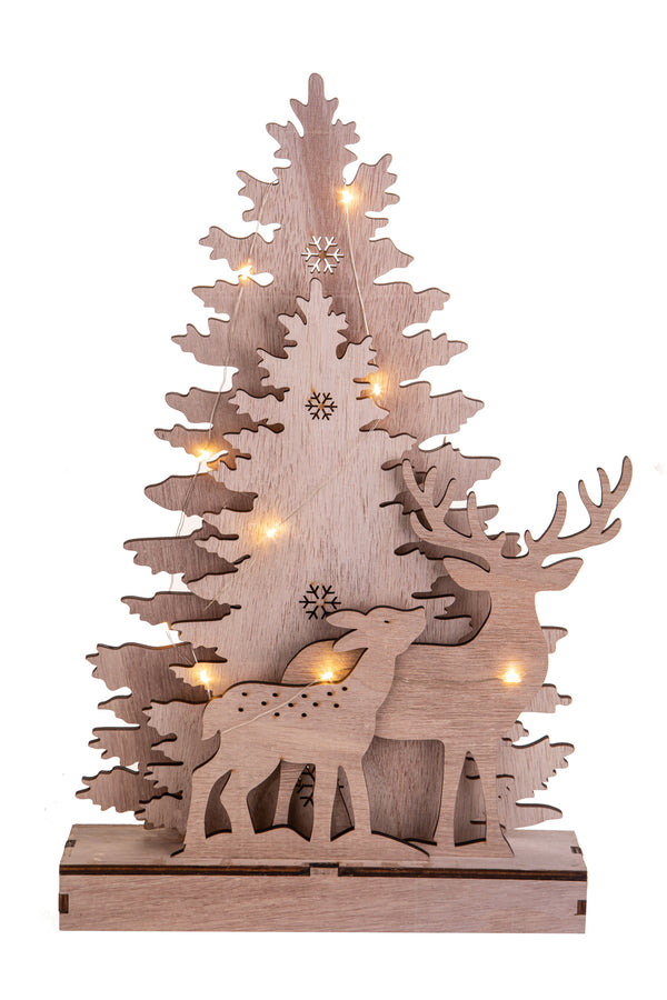 online Sapin de Noël en Bois avec Renne et 15 Lumières Led H51 cm