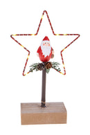 Set 2 Stella Babbo Natale con Led 22 cm in Metallo e Legno Rosso-1