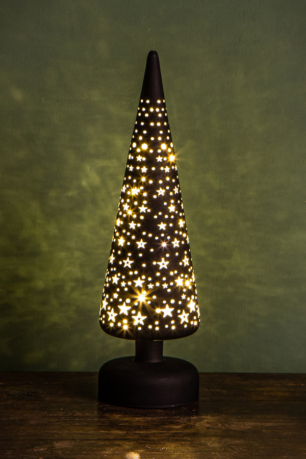 acquista Set 2 Sapins Mini Etoiles et Led H30 cm Noir