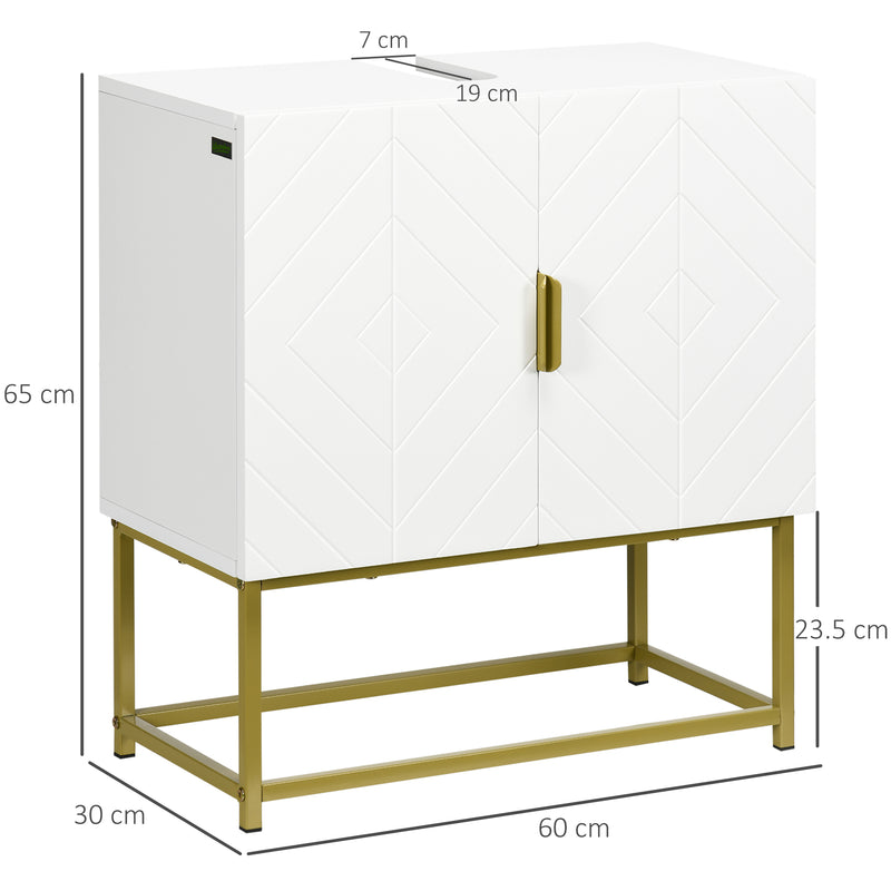 Mobile Sotto Lavabo Bagno 60x30x65 cm in Legno e Acciaio Bianco e Oro-3