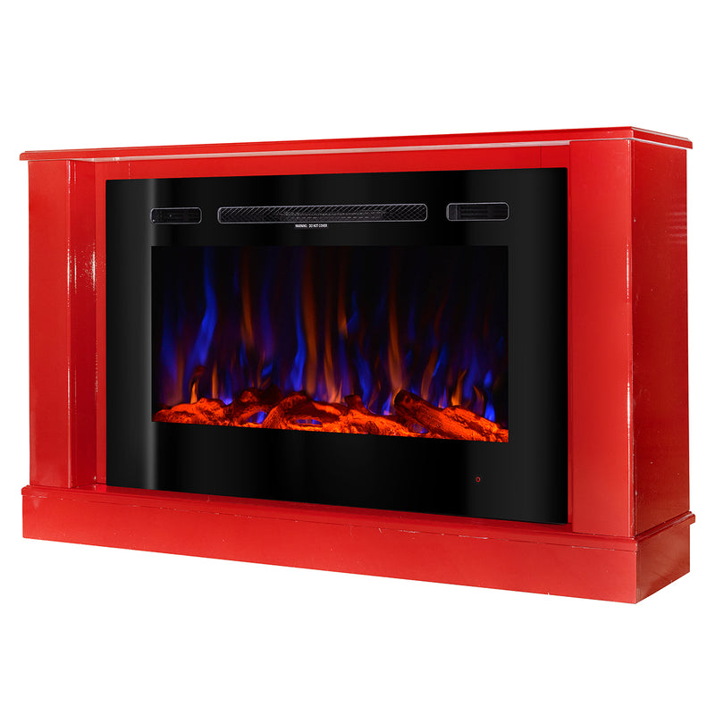 Camino Elettrico da Pavimento 72,5x121,5x30 cm Effetto Fiamma 1500W Bernard mini rosso & Adeli-1