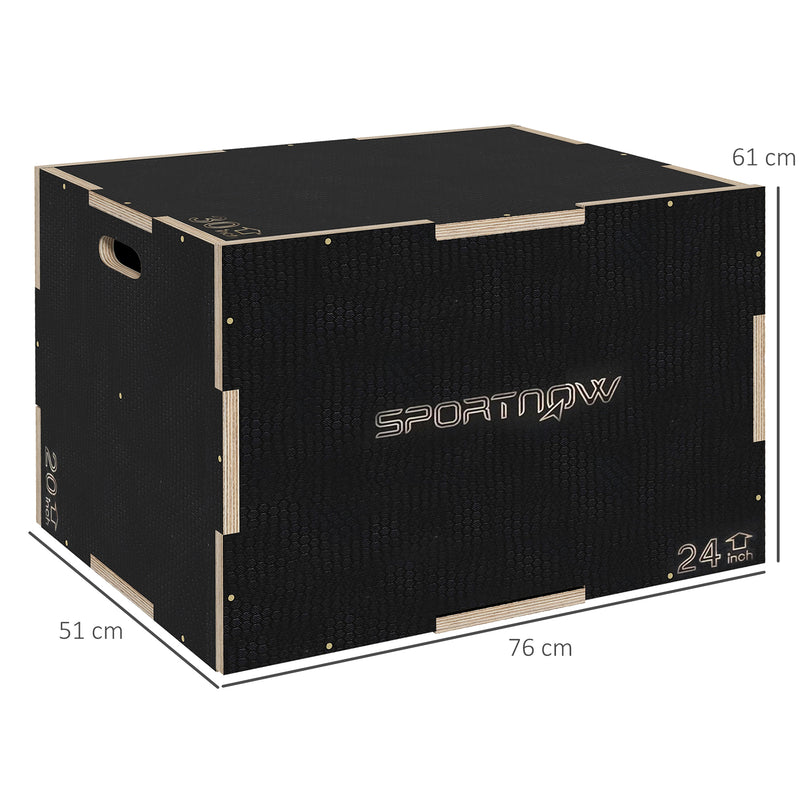 Box Jump Pliometrico a 3 Altezze 76-61-51 cm in Legno Antiscivolo Nero-3