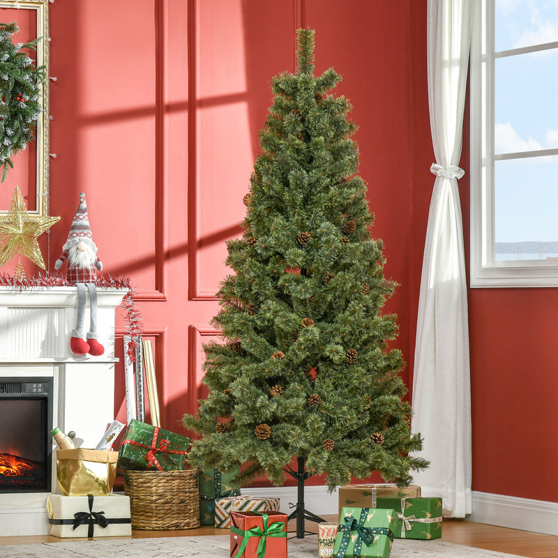 Albero di Natale Artificiale H180 cm 450 Rami con Pigne Decorative e Base in Metallo Verde-2