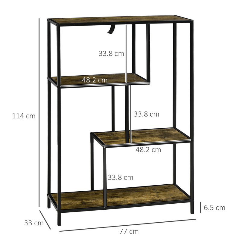 Libreria Moderna 4 Ripiani 83x34x180 cm  in Legno e Metallo Marrone-3