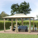 Gazebo da Giardino 3x4m con Tende in Acciaio e Poliestere Bianco e Crema-2