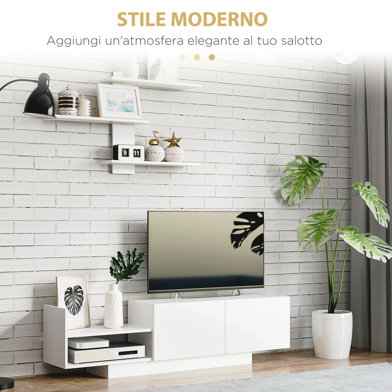 Mobile TV con Armadietto e Mensola a Muro  150x31,5x40 cm in Legno Bianco-4