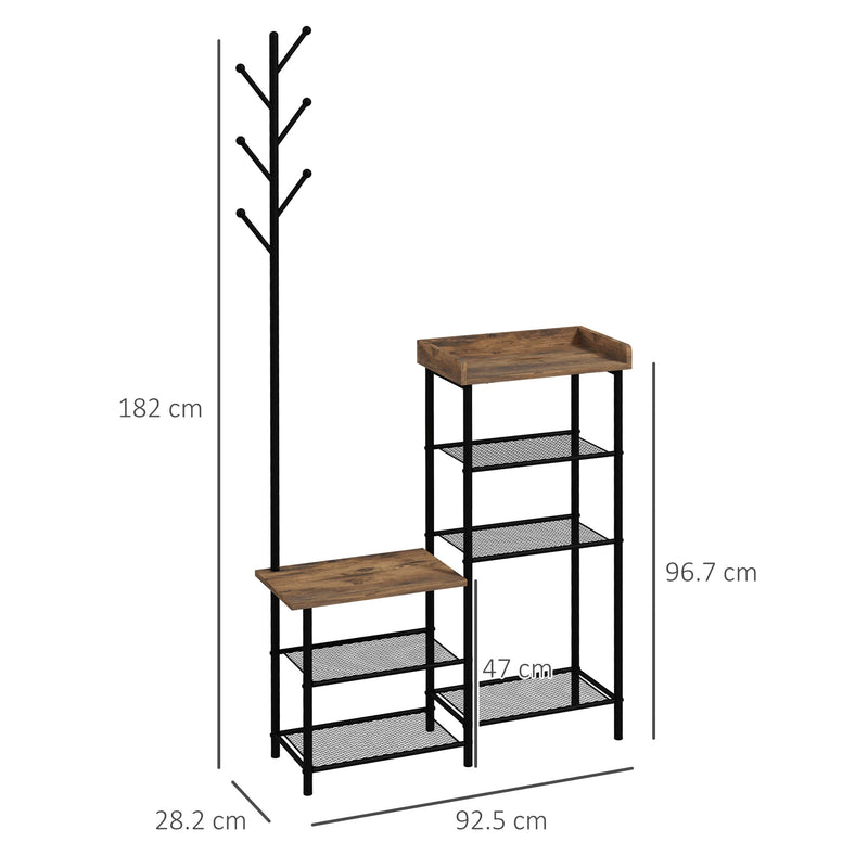 Mobile Ingresso 92,5x28,2x182 cm con Appendiabiti e Scarpiera in Truciolato e Acciaio Marrone Rustico-3