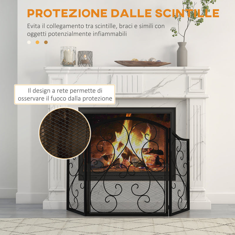 Parascintille con Antine 66x31x81 cm in Metallo Nero-4