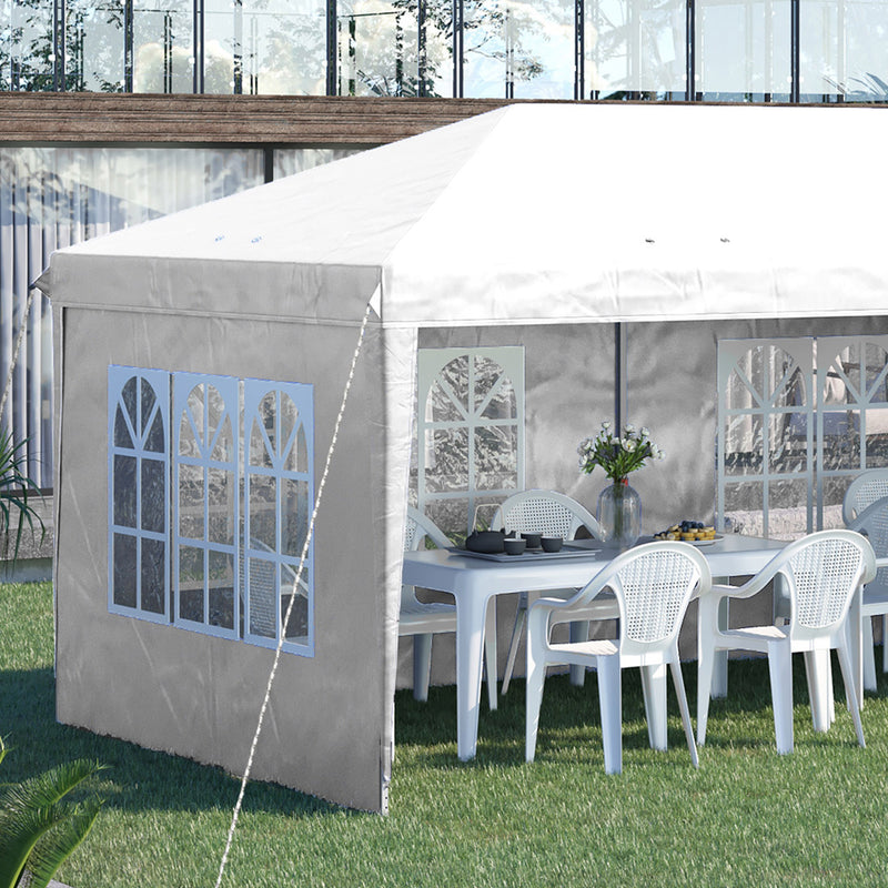 Gazebo da Giardino 5,85x2,95x2,7m in Acciaio e Poliestere Bianco-8