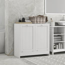 Mobile Portabiancheria con 2 Scomparti a Ribalta 66x33x68 cm in Legno Bianco-2