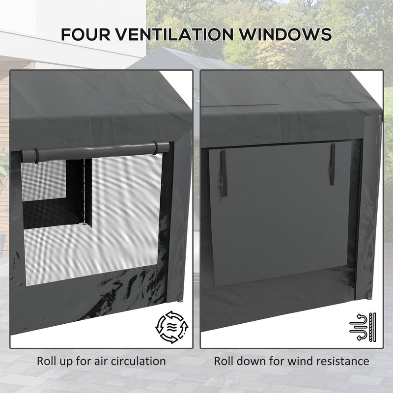 Gazebo per Auto e Feste con Altezza Regolabile 4 Porte e 4 Finestre 6x3m  Grigio Scuro-7