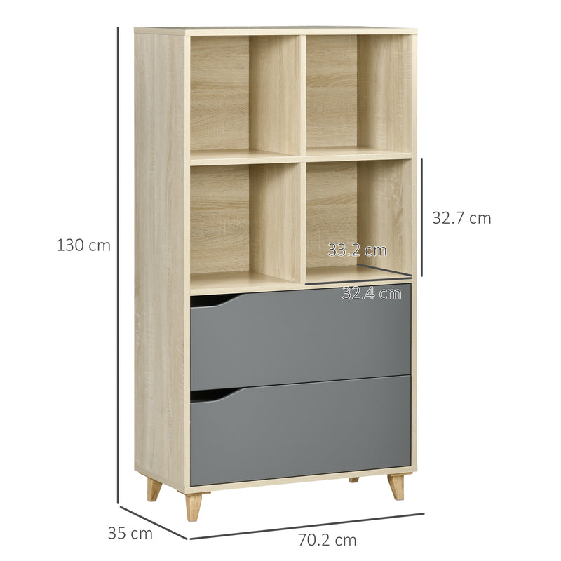 Libreria con 2 Cassetti 70,2x35x130 cm in Truciolato e MDF Naturale e Grigio-3