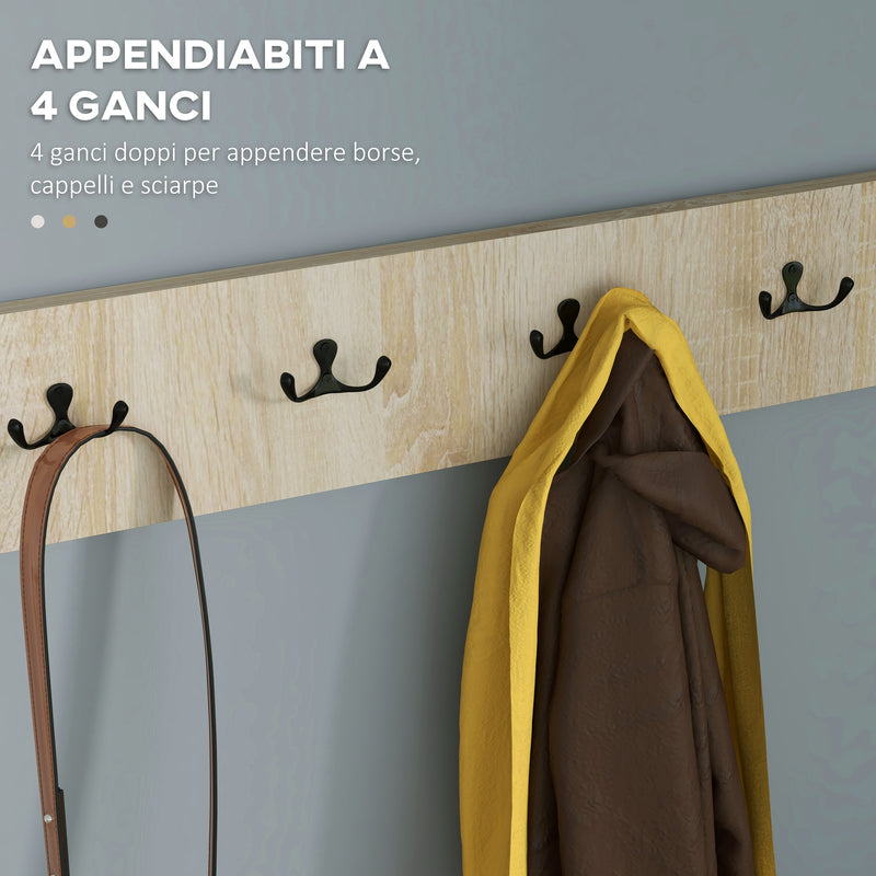 Mobile Ingresso 3 in 1 con Scarpiera Appendiabiti e Specchio Colore Legno Naturale e Nero-5