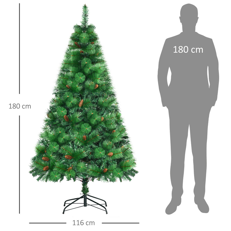 Albero di Natale Artificiale H180 cm 782 Rami con Decori e Base in Metallo Verde-3