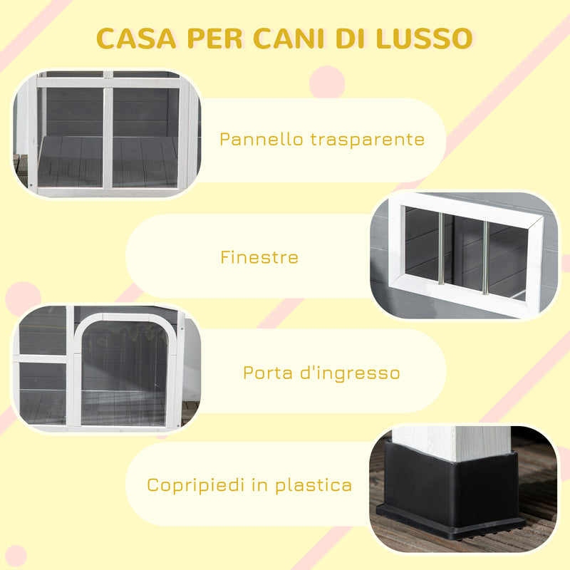 Cuccia da Esterno per Cani 101x66,5x70,5 cm Finestra e Tetto Apribile in Legno Grigio-8