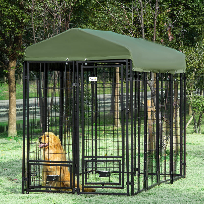 Kennel per  Cani da Esterno 244x122x183 cm in Acciaio e Tessuto Oxford Verde-2