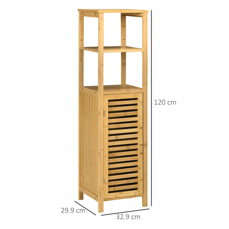 Armadietto Bagno 1 Anta 2 Ripiani 32,9x29,9x120 cm in Bambù Legno Naturale-3